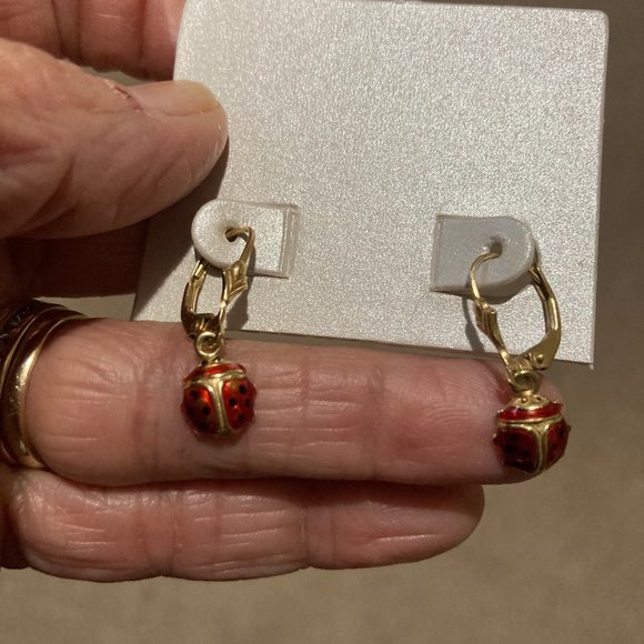 QVC Jewelry - 10K Gold Enamel Lever back Lady Bug Earrings